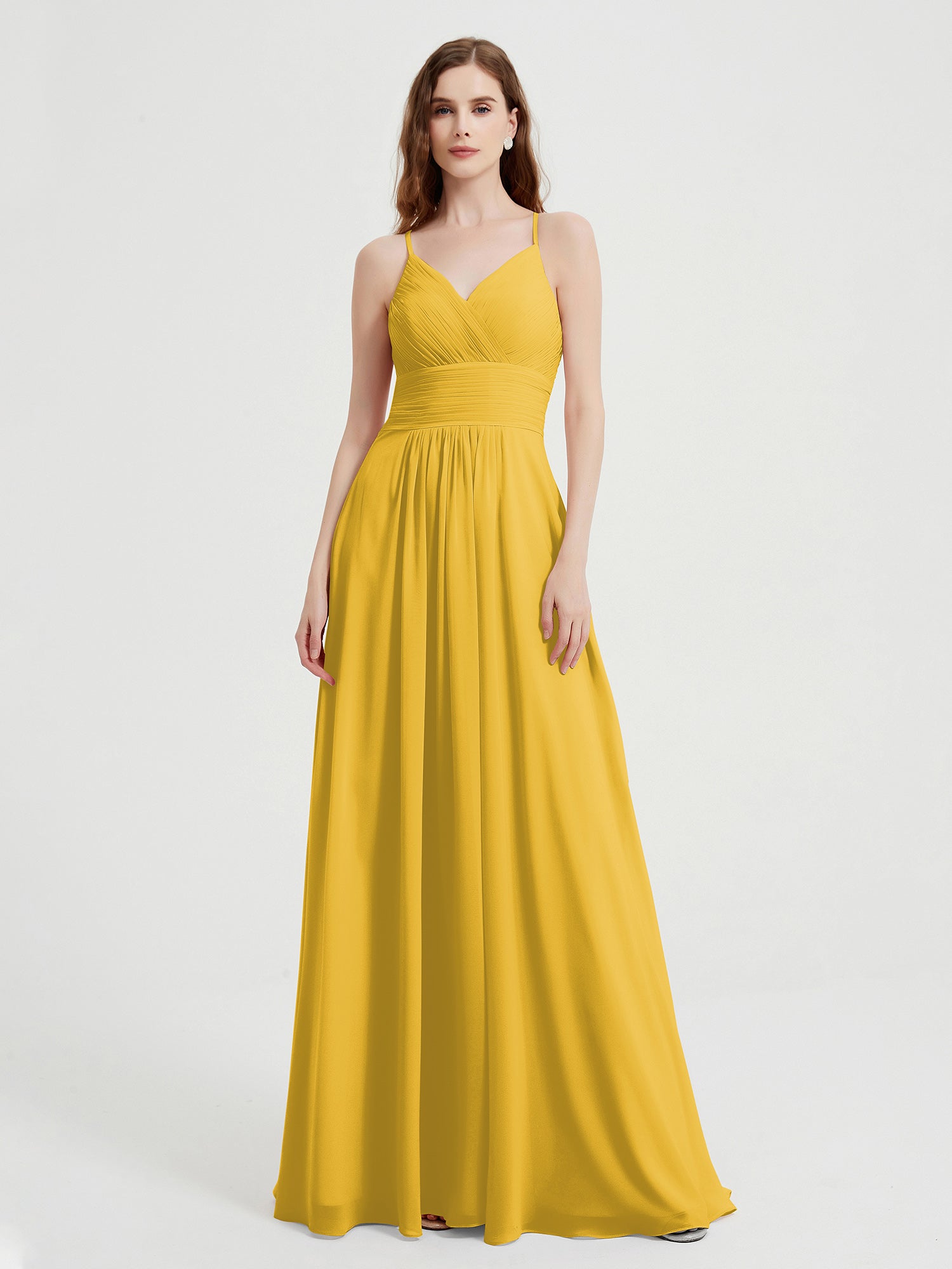 Spaghetti Straps Long Gown with Slit Marigold Plus Size
