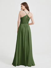 Spaghetti Strap V neck Chiffon Dress with Pockets Moss