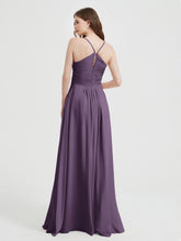 Spaghetti Strap V neck Chiffon Dress with Pockets Plum