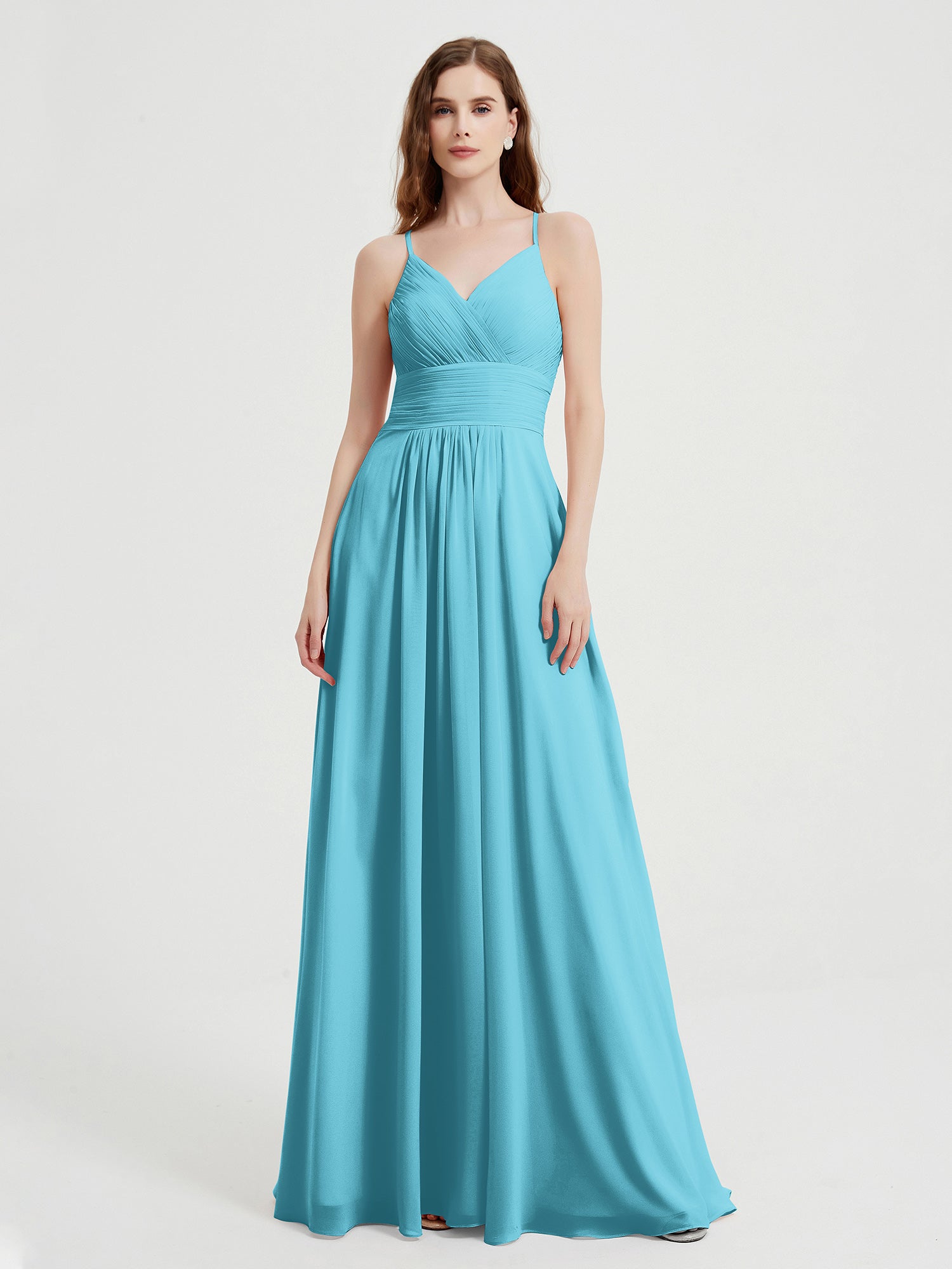 Spaghetti Straps V-neck Chiffon Dress With Slit Pool