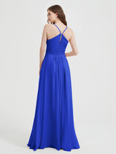 Spaghetti Strap V neck Chiffon Dress with Pockets Royal Blue