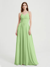 Spaghetti Strap V neck Chiffon Dress with Pockets Sage