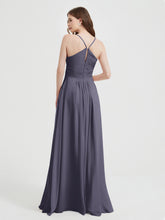 Spaghetti Strap V neck Chiffon Dress with Pockets Stormy