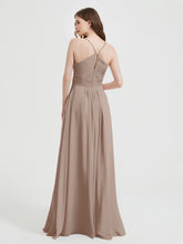 Spaghetti Strap V neck Chiffon Dress with Pockets Taupe