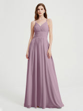 Spaghetti Strap V neck Chiffon Dress with Pockets Vintage Mauve