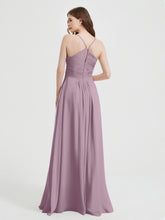 Spaghetti Strap V neck Chiffon Dress with Pockets Vintage Mauve