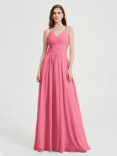 Spaghetti Strap V neck Chiffon Dress with Pockets Watermelon