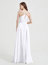 Spaghetti Strap V neck Chiffon Dress with Pockets White