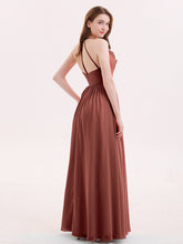 V Neck Full Length Chiffon Bridesmaid Dress Terracotta