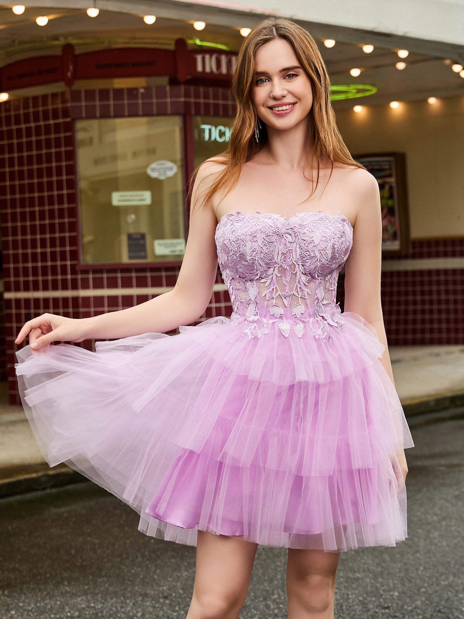 Corset Top Tiered Short Tulle Dress Vintage Mauve