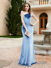 One Shoulder Sheath Velvet Gown Dusty Blue