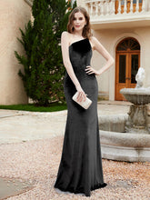 One Shoulder Sheath Velvet Gown Black