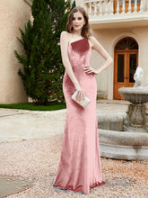 One Shoulder Sheath Velvet Gown Dusty Rose