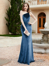 One Shoulder Sheath Velvet Gown Ink Blue