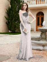 One Shoulder Sheath Velvet Gown Silver