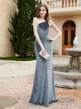 One Shoulder Sheath Velvet Gown Slate Blue
