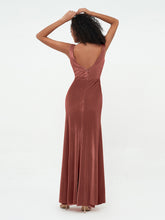 Mermaid Max Velvet Dresses with V Neckline Terracotta