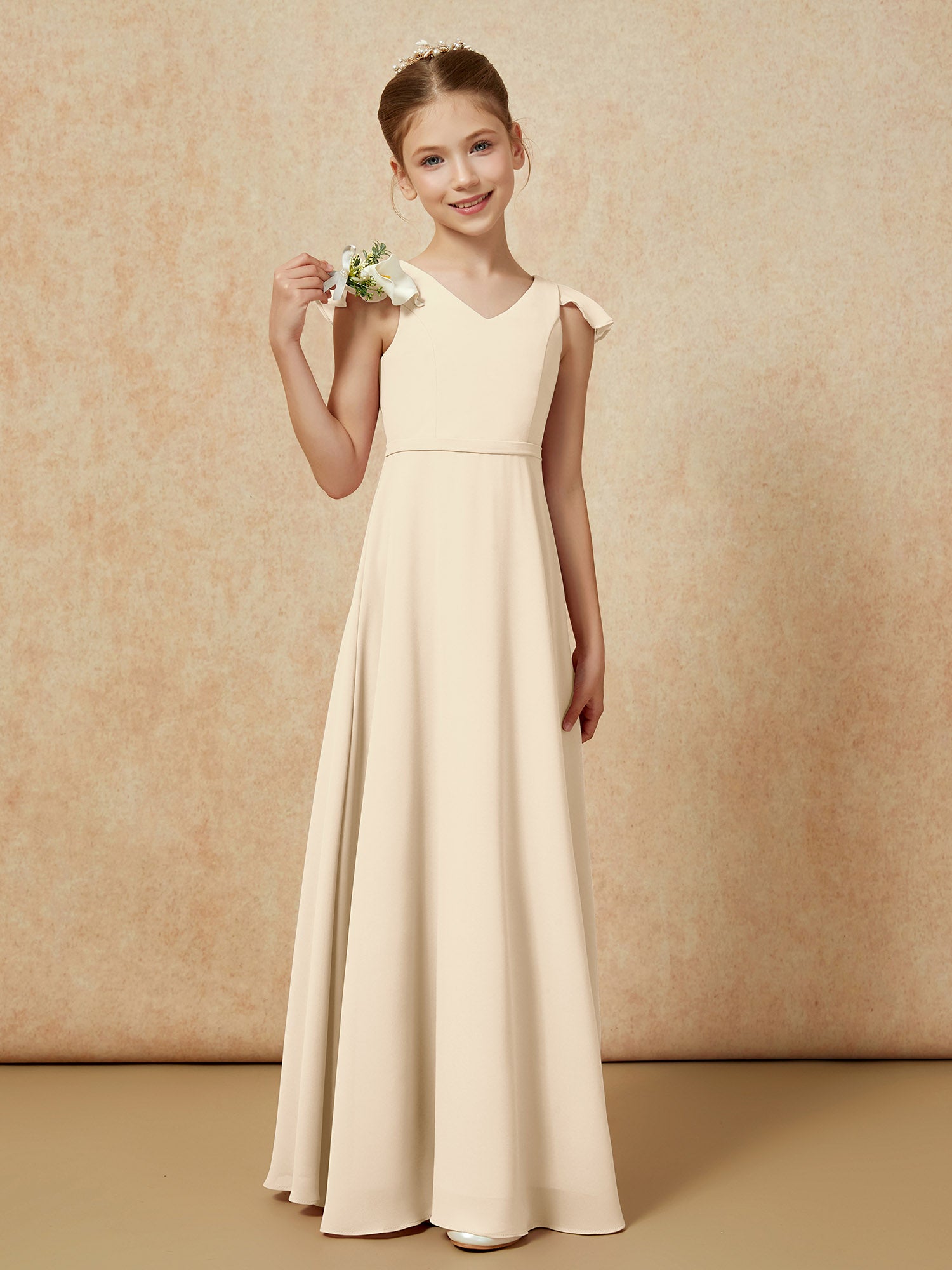 Flutter Sleeves Chiffon Long Junior Bridesmaid Dresses Dusk main image 1