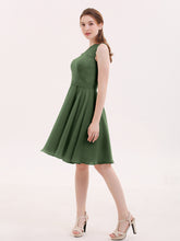 One Shoulder Short Lace Bridesmaid Dress Olive Green
