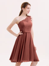 One Shoulder Short Lace Bridesmaid Dress Terracotta