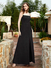 Square Neck Lace Bridesmaid Gown with Slit Black