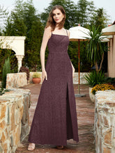 Square Neck Lace Bridesmaid Gown with Slit Cabernet