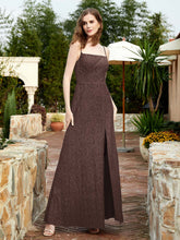 Square Neck Lace Bridesmaid Gown with Slit Chocolate