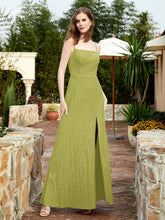 Square Neck Lace Bridesmaid Gown with Slit Clover