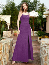 Square Neck Lace Bridesmaid Gown with Slit Grape