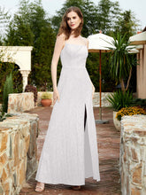 Square Neck Lace Bridesmaid Gown with Slit Ivory