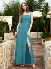 Square Neck Lace Bridesmaid Gown with Slit Jade