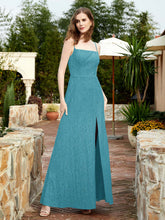 Square Neck Lace Bridesmaid Gown with Slit Jade