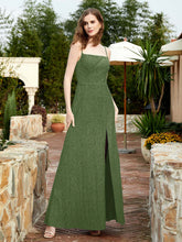 Square Neck Lace Bridesmaid Gown with Slit Moss