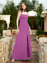 Square Neck Lace Bridesmaid Gown with Slit Orchid
