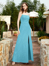 Square Neck Lace Bridesmaid Gown with Slit Pool