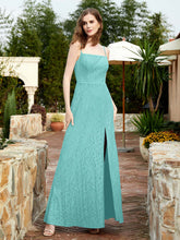 Square Neck Lace Bridesmaid Gown with Slit Spa