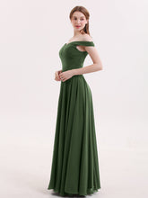 Off Shoulder Full Length Chiffon Dress Olive Green