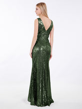 Short Front Long Back Sequins Dress Olive Green