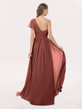 One Shoulder Flutter Sleeve Chiffon Gown Terracotta
