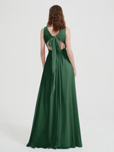 Open Back Chiffon Dresses with V neck Dark Green
