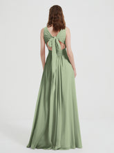 Open Back Chiffon Dresses with V neck Dusty Sage