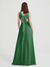 Open Back Chiffon Dresses with V neck Emerald