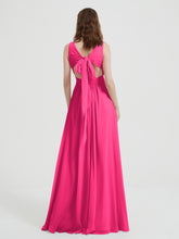 Open Back Chiffon Dresses with V neck Fuchsia