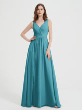 Open Back Chiffon Dresses with V neck Jade