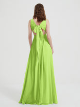 Open Back Chiffon Dresses with V neck Lime Green