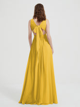 Open Back Chiffon Dresses with V neck Marigold