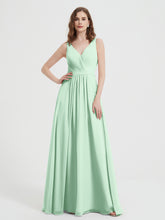 Open Back Chiffon Dresses with V neck Mint Green