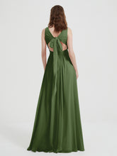 Open Back Chiffon Dresses with V neck Moss