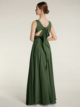 Open Back Chiffon Dresses with V neck Olive Green
