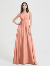 Open Back Chiffon Dresses with V neck Papaya